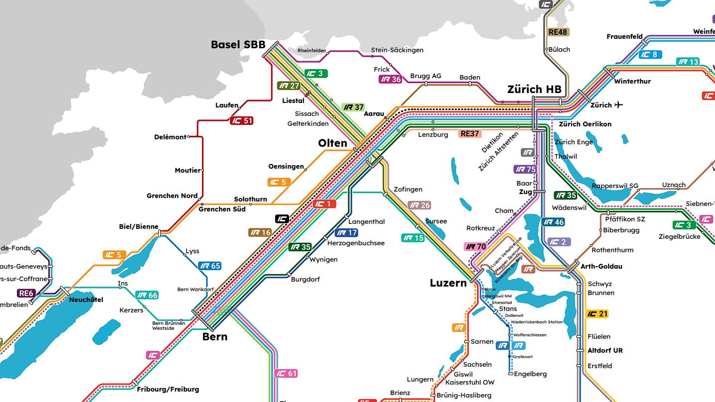 Liniennetzplan Schweiz Fernverkehr